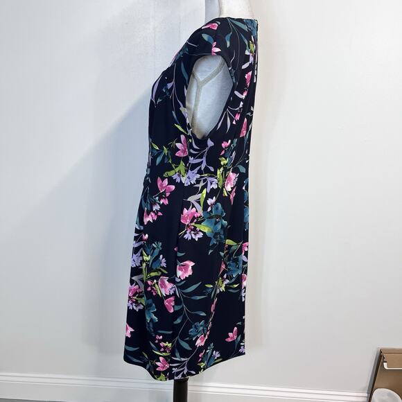 Connect Apparel Dress size 14 Navy Blue Pink Floral Stretch Knee Wedding Church - Picture 8 of 10